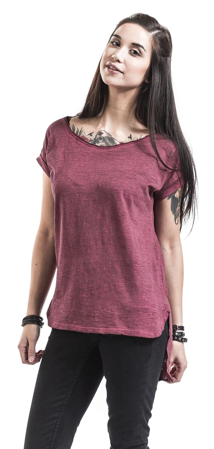 "Ladies Long Back Shaped Spray Dye Tee" T-Shirt Burgundy By Urban Classics - Image 5