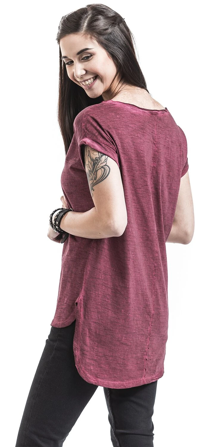 "Ladies Long Back Shaped Spray Dye Tee" T-Shirt Burgundy By Urban Classics - Image 6