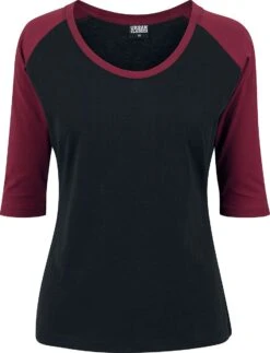 "Ladies 3/4 Contrast Raglan Tee" Long-sleeve Shirt Black-burgundy By Urban Classics