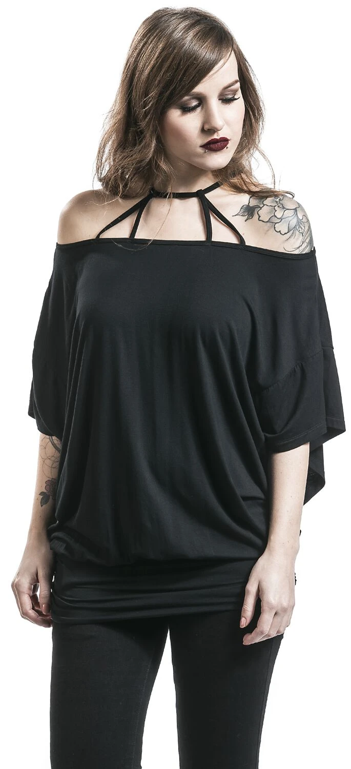 "Long Bat-Wing Top" T-Shirt Black By Black Premium By EMP - Image 5
