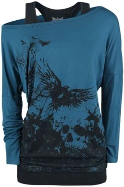 "Busting Loose" Long-sleeve Shirt Black-blue By Black Premium By EMP