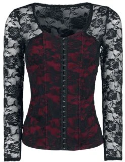 "Victoria" Long-sleeve Shirt Black-bordeaux By Gothicana By EMP