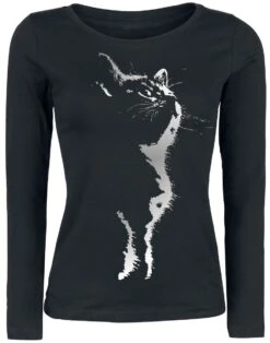 "Cat Silhouette" Long-sleeve Shirt Black By Tierisch