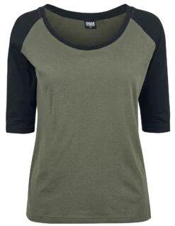 "Ladies 3/4 Contrast Raglan Tee" Long-sleeve Shirt Olive-black By Urban Classics