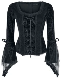 "Rosemary" Long-sleeve Shirt Black By Gothicana By EMP