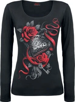 "Heart Locket" Long-sleeve Shirt Black By Spiral