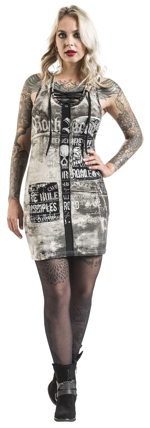 "Stay A Little Longer" Short Dress Beige By Rock Rebel By EMP - Image 5