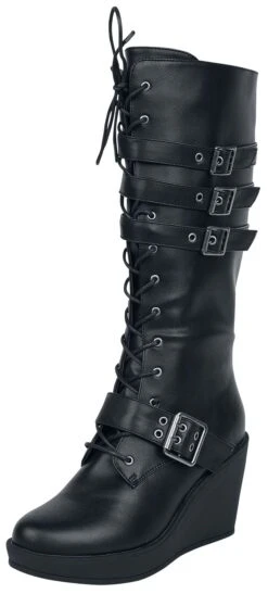 "Black Lace-Up Boots With Heel And Buckles" Laced Boots Black By Gothicana By EMP