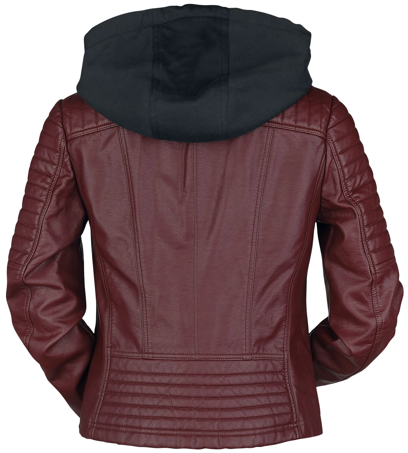 "Red Faux Leather Jacket With Hood" Imitation Leather Jacket Dark Red By Black Premium By EMP - Image 2