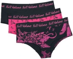 "3-Set Black/Pink Panties In Uni-Colour And With Print" Panty Set Black By Full Volume By EMP