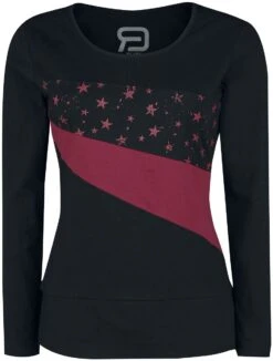 "Black Long-Sleeve Top With Star Print And Crew Neckline" Long-sleeve Shirt Black-red By RED By EMP