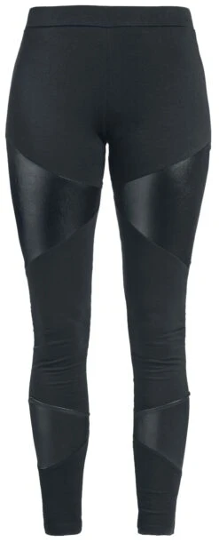 "Black Leggings With Faux Leather Inserts" Leggings Black By Black Premium By EMP