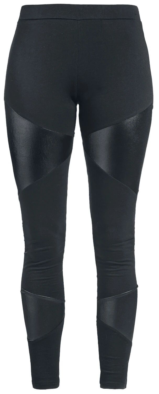 "Black Leggings With Faux Leather Inserts" Leggings Black By Black Premium By EMP
