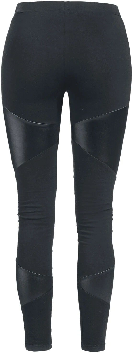 "Black Leggings With Faux Leather Inserts" Leggings Black By Black Premium By EMP - Image 2