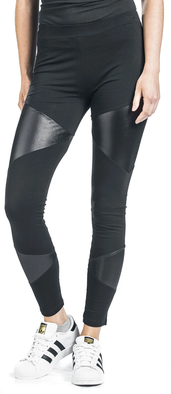 "Black Leggings With Faux Leather Inserts" Leggings Black By Black Premium By EMP - Image 4