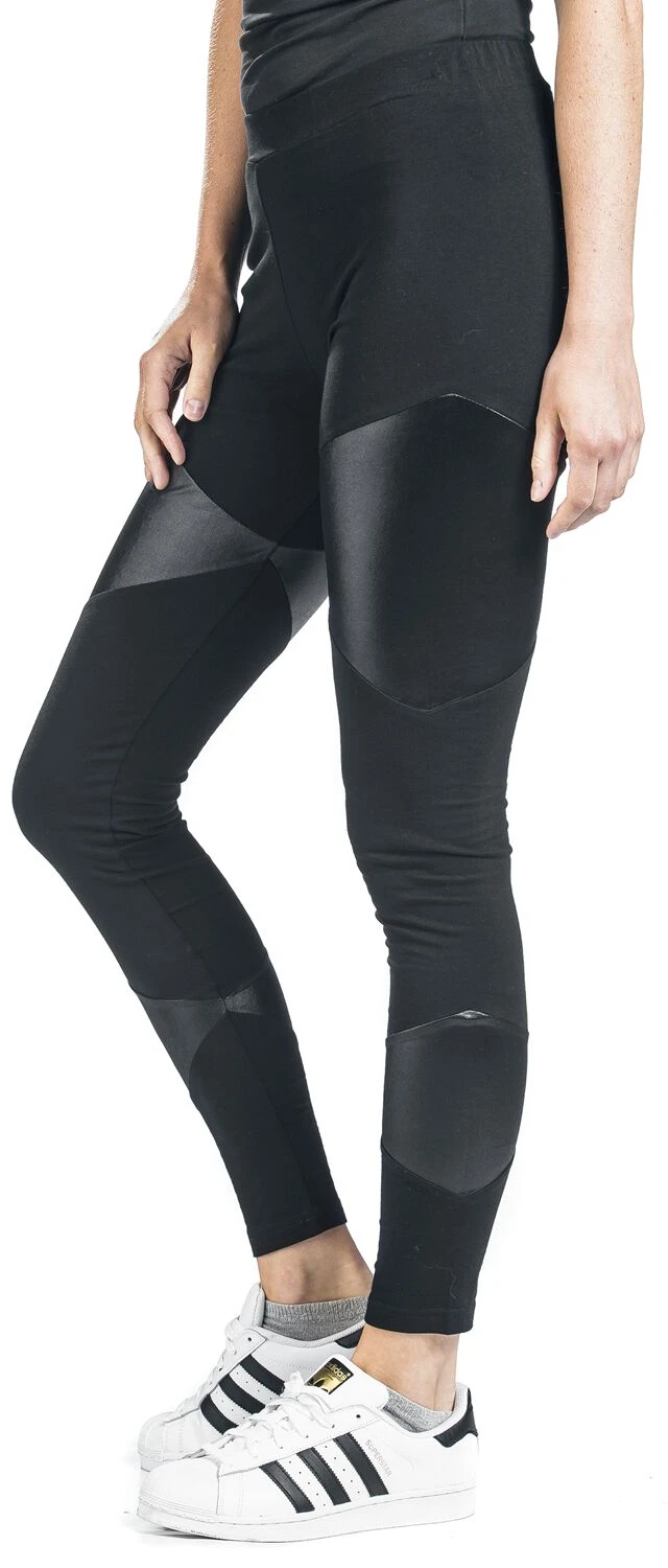 "Black Leggings With Faux Leather Inserts" Leggings Black By Black Premium By EMP - Image 5