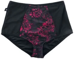 "Black High-Waist Bikini Bottoms With Skull & Roses Motif" Bikini Bottom Black By Black Premium By EMP