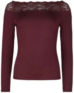 "Red Long-Sleeve Top With Lace" Long-sleeve Shirt Burgundy By Black Premium By EMP