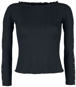 "Black Long-Sleeve Shirt With Decorative Eyelets And Ribbed Fabric" Long-sleeve Shirt Black By Black Premium By EMP