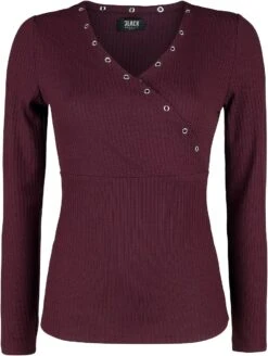 "Burgundy Long-Sleeve Shirt With Eyelets And V-Neckline" Long-sleeve Shirt Burgundy By Black Premium By EMP