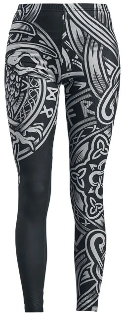 "Black Leggings With Celtic-Style Print" Leggings Black By Black Premium By EMP