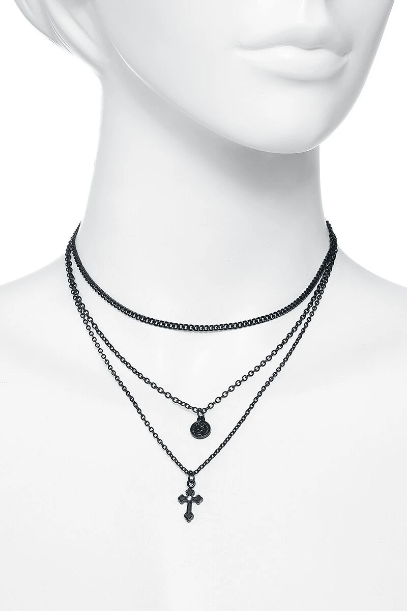"Matte Black Cross" Necklace Black By Gothicana By EMP - Image 3