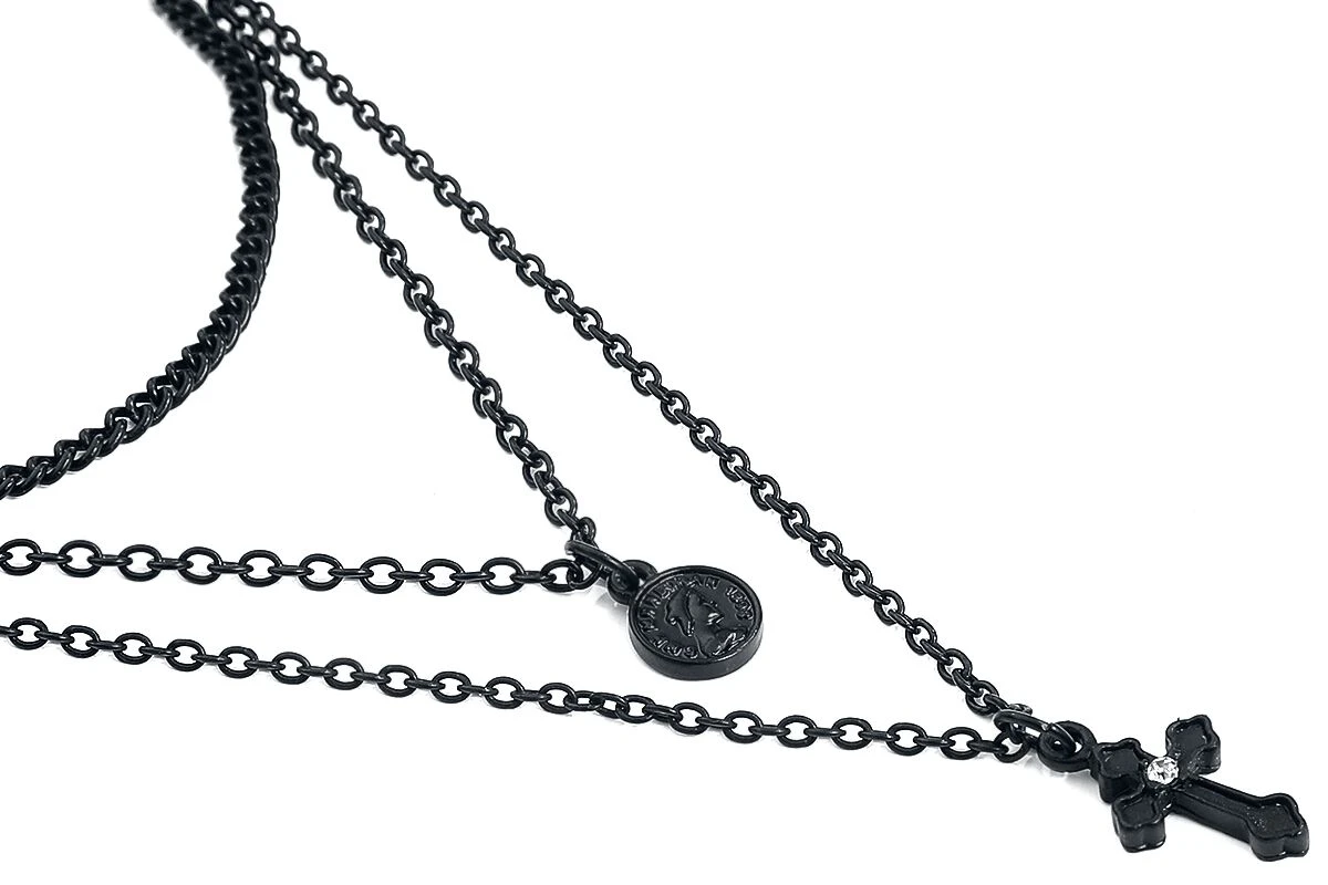 "Matte Black Cross" Necklace Black By Gothicana By EMP - Image 4