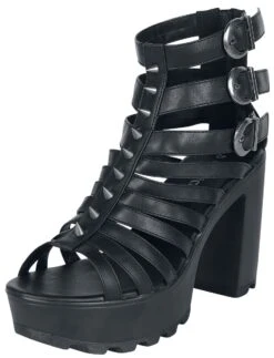 "Black High Heels With Straps And Studs" High Heel Black By Gothicana By EMP
