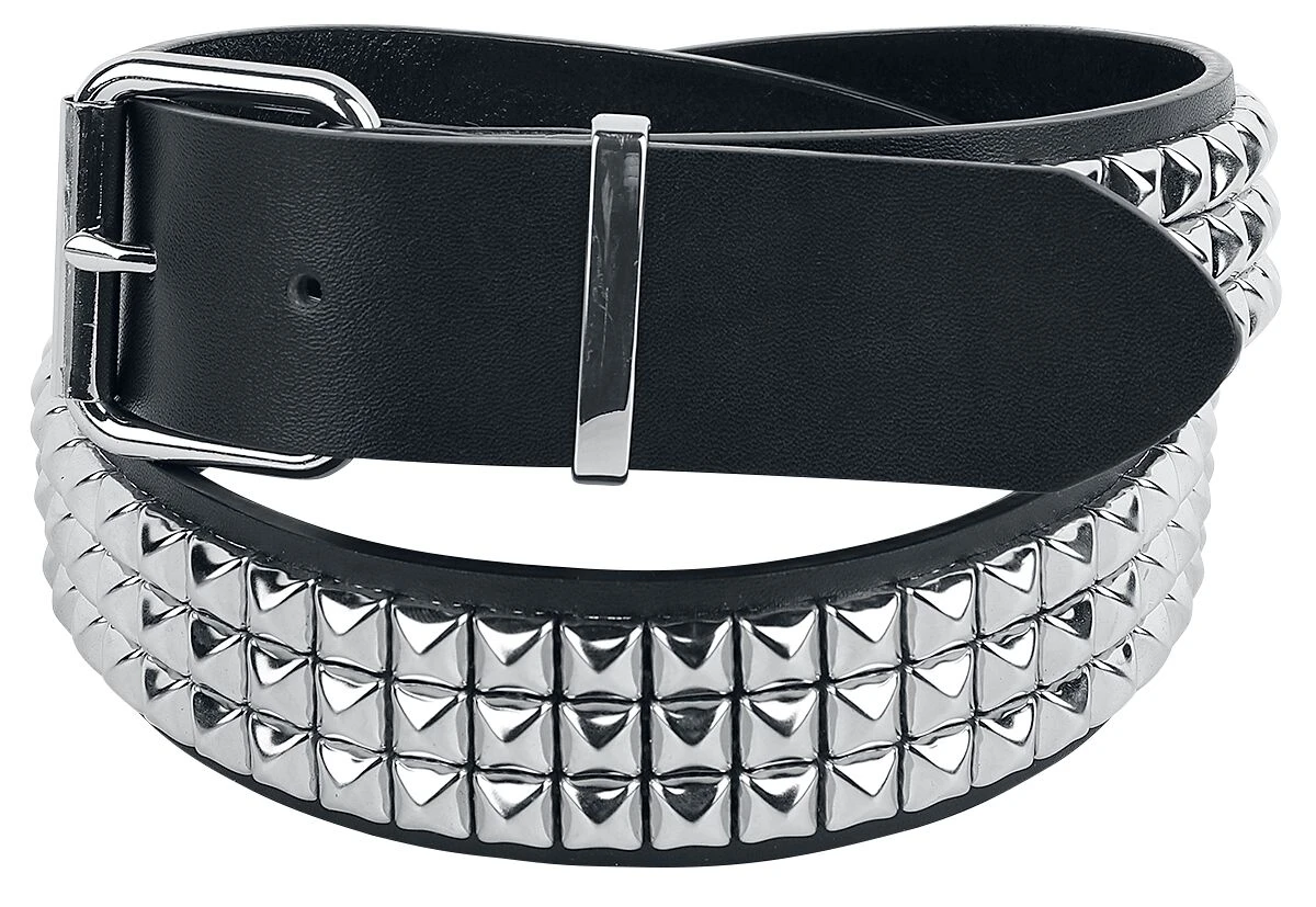 "Black Three-Row Studded Belt" Belt Black By Black Premium By EMP