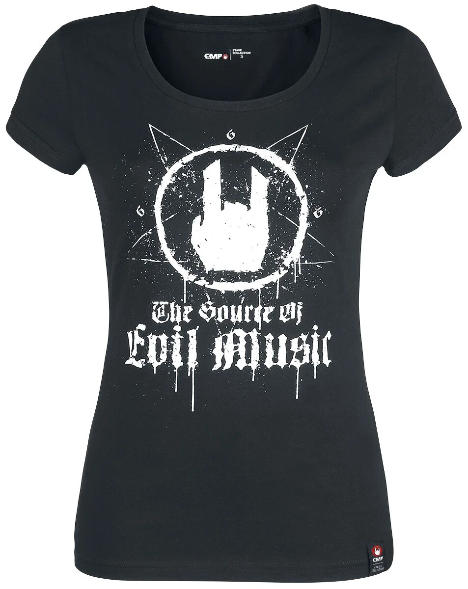 "Black T-shirt With Rockhand Print And Lettering" T-Shirt Black By EMP Stage Collection