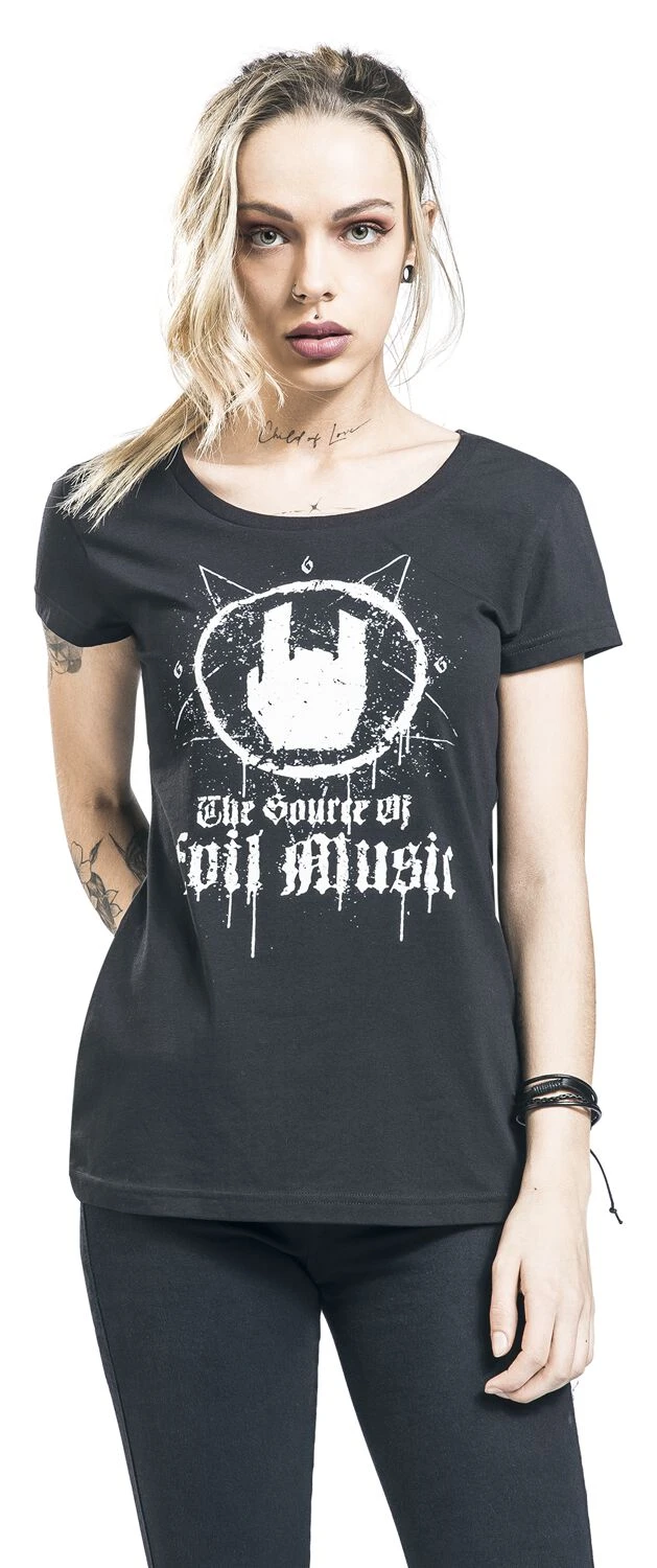 "Black T-shirt With Rockhand Print And Lettering" T-Shirt Black By EMP Stage Collection - Image 4