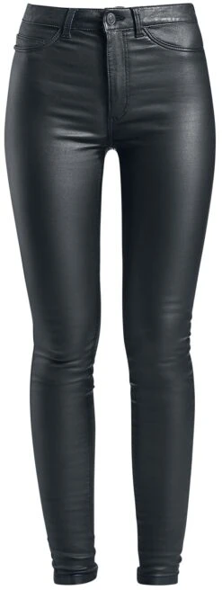 "Callie High Waist Skinny Coated Trousers" Jeans Black By Noisy May