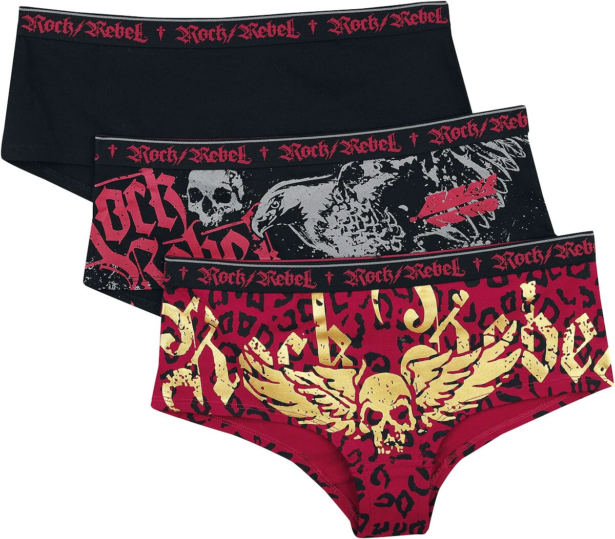"Black Panty Set With Prints" Panty Set Black By Rock Rebel By EMP