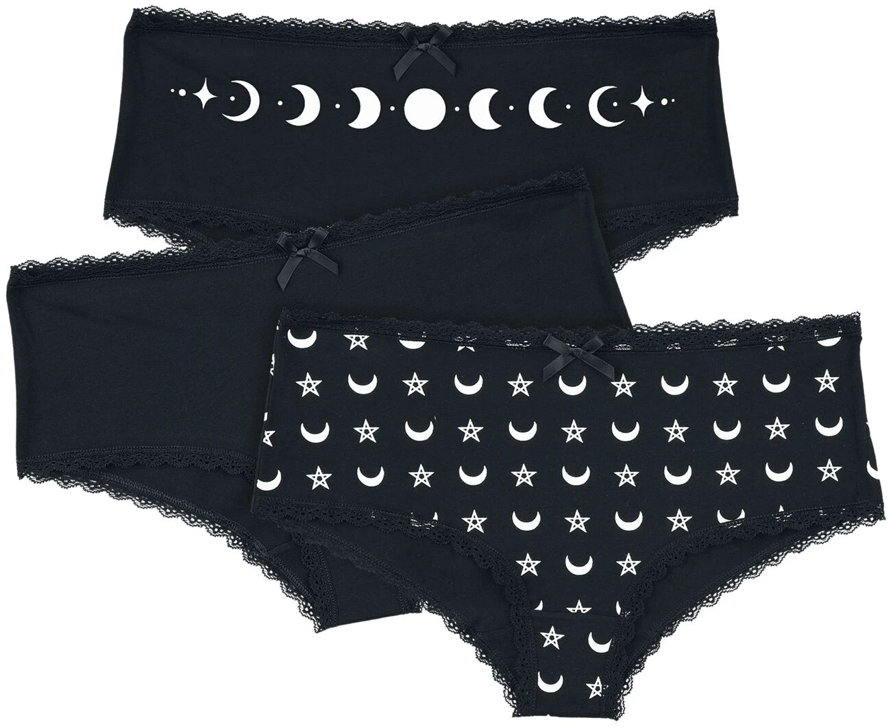 "Black Panty Set In Uni-Colour And With Prints" Panty Set Black By Gothicana By EMP