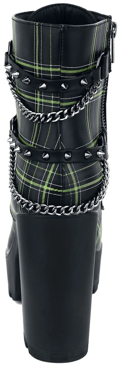 "Black Ankle Boots With Pattern, Straps And Chains" High Heel Black By Gothicana By EMP - Image 2