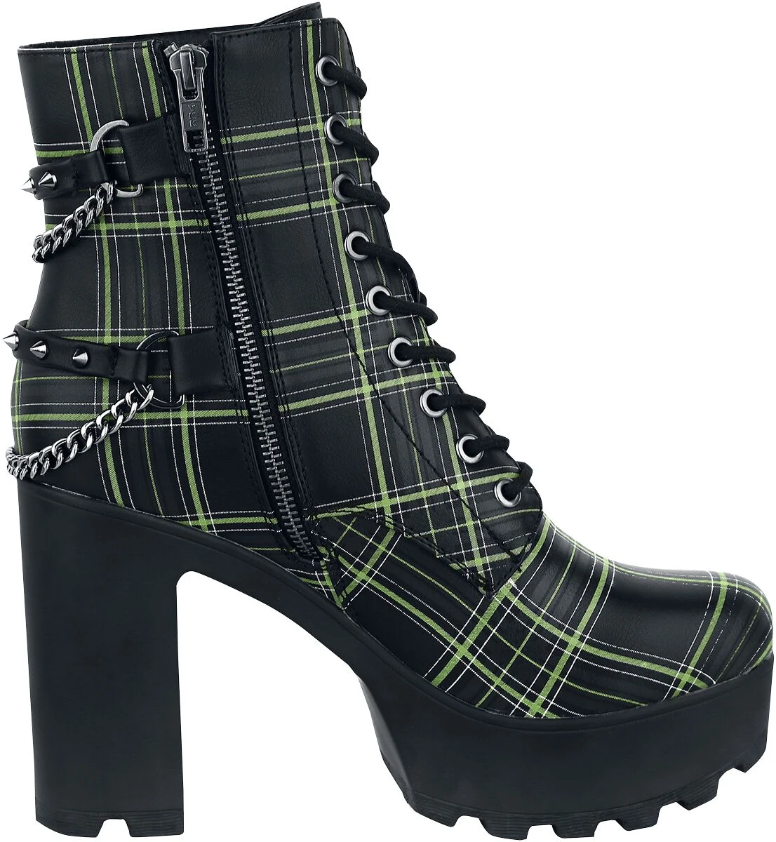 "Black Ankle Boots With Pattern, Straps And Chains" High Heel Black By Gothicana By EMP - Image 3