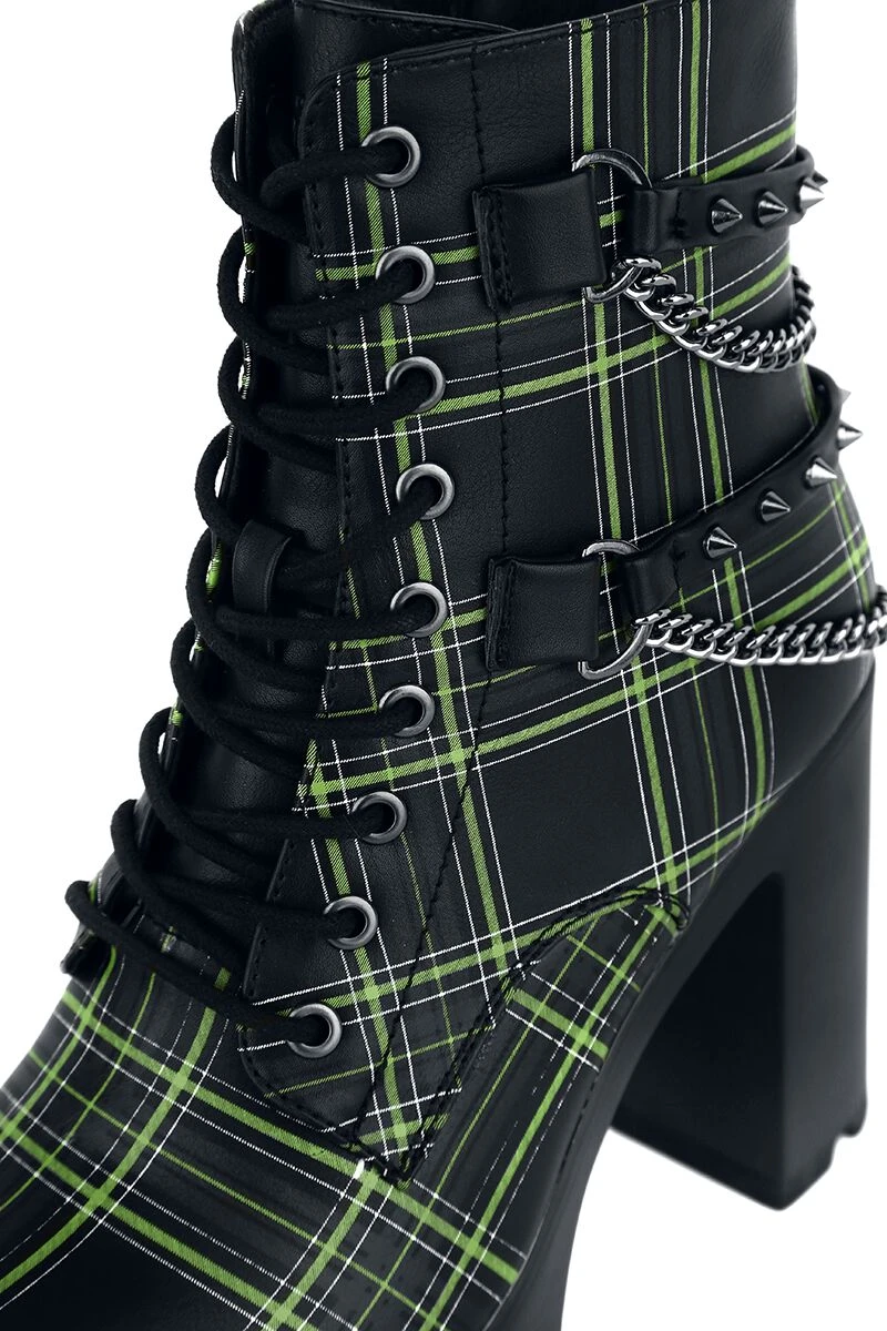 "Black Ankle Boots With Pattern, Straps And Chains" High Heel Black By Gothicana By EMP - Image 6