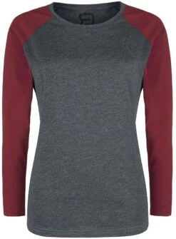 "Raglan Contrast Longsleeve" Long-sleeve Shirt Greying/bordeaux By RED By EMP