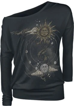 "Black Long-Sleeve Shirt With Crew Neckline And Print" Long-sleeve Shirt Black By Gothicana By EMP