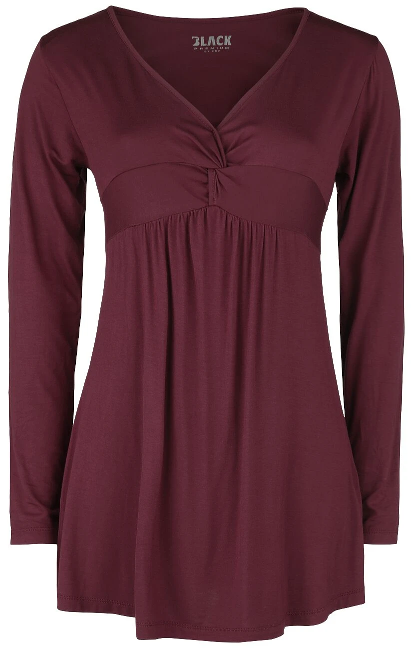 "Long-Sleeve Top With Knot Detail" Long-sleeve Shirt Burgundy By Black Premium By EMP