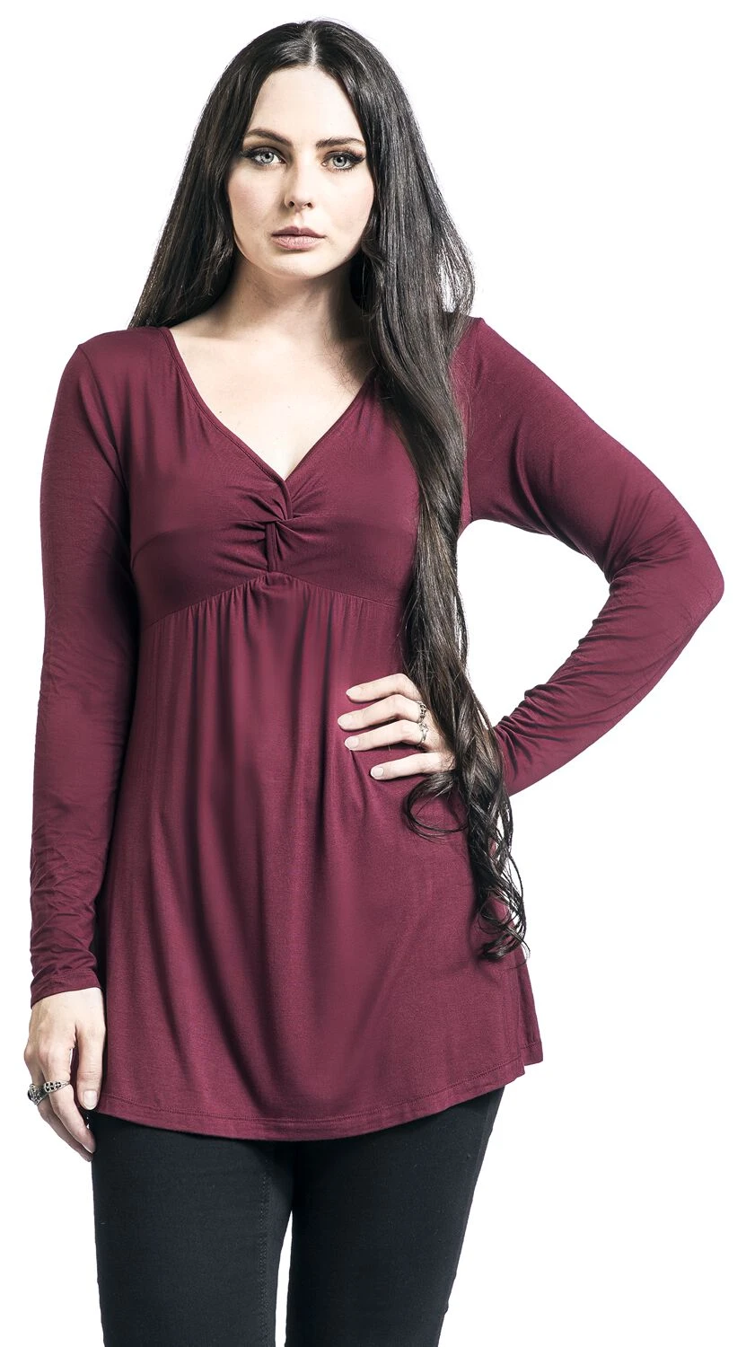 "Long-Sleeve Top With Knot Detail" Long-sleeve Shirt Burgundy By Black Premium By EMP - Image 4