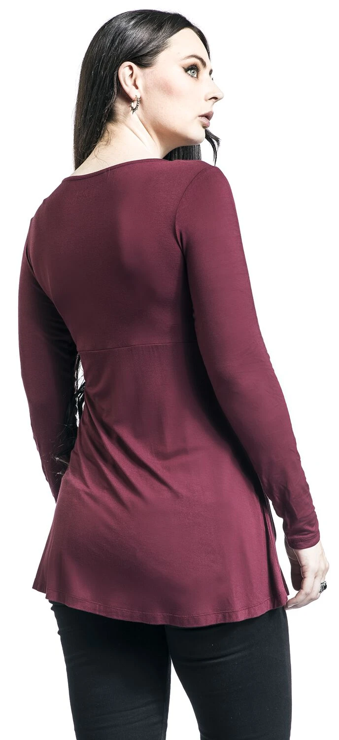 "Long-Sleeve Top With Knot Detail" Long-sleeve Shirt Burgundy By Black Premium By EMP - Image 5