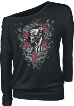 "Long-Sleeve Top With Front Print" Long-sleeve Shirt Black By Gothicana By EMP