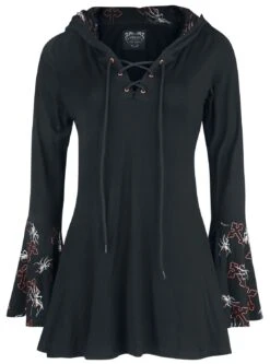 "Gothicana X Anne Stokes - Black Long-Sleeve Top With Lacing, Print And Large Hood" Long-sleeve Shirt Black By Gothicana By EMP