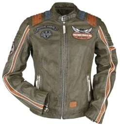 "Rock Rebel X Route 66 - Green Leather Jacket With Contrasting-Coloured Details" Leather Jacket Green By Rock Rebel By EMP