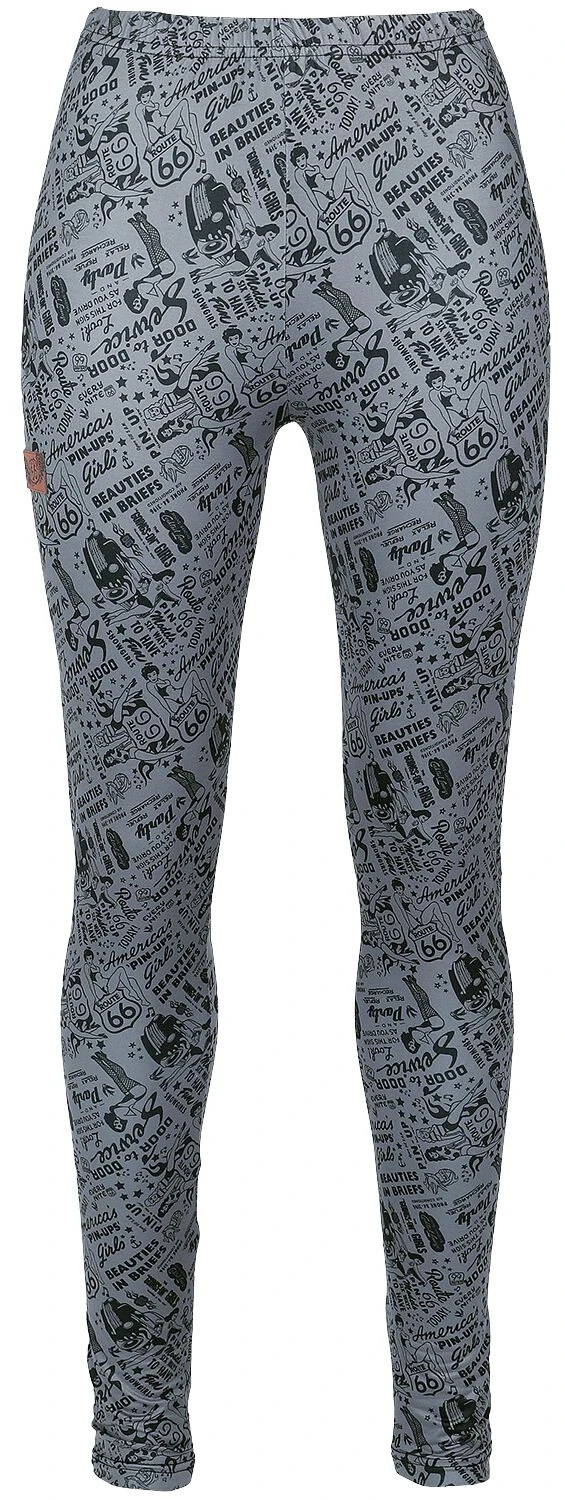 "Rock Rebel X Route 66 - Grey/Black Leggings With All-Over Print" Leggings Grey-black By Rock Rebel By EMP