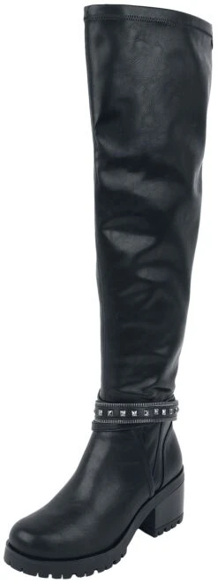 "Black Low Boots With Platform Sole And Round Studs" Boots Black By Gothicana By EMP