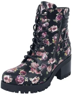 "Boots With Rose Print" Boot Black By Rock Rebel By EMP
