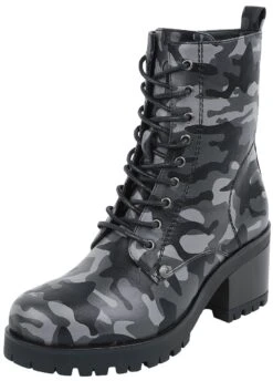"Dark Lace-Up Boots With Camouflage Pattern And Heel" Boot Black By Black Premium By EMP