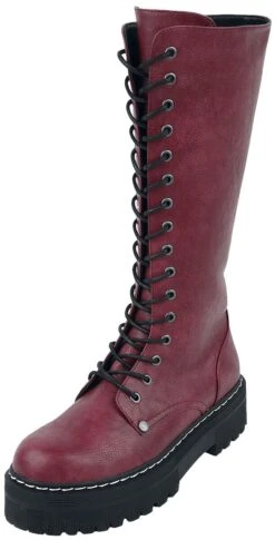 "Dark Red Lace-Up Boots" Boot Dark Red By Black Premium By EMP